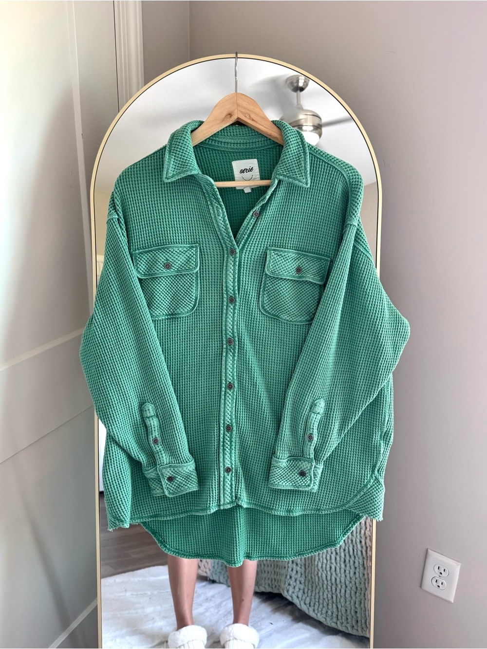 aerie Oversized Lumberjack Style Waffle-Knit Button-Down Shirt
